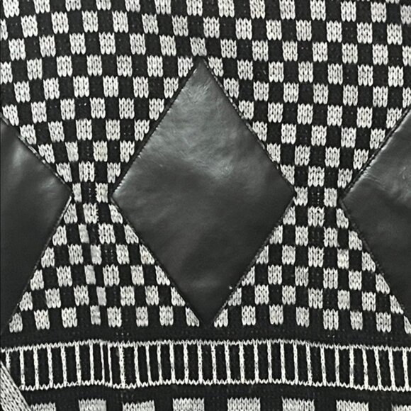 Georgio Romani Black Knit Pullover Sweater Geo Retro Pleather Details Men Large - Picture 4 of 8